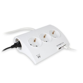 Multiprise Ewent - 5 prises - Version Schuko - 16 A - 2 ports USB - Câble de 1,5 m - Blanc