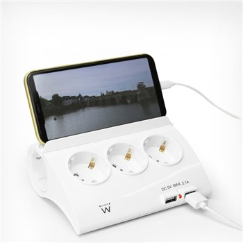 Multiprise Ewent - 5 prises - Version Schuko - 16 A - 2 ports USB - Câble de 1,5 m - Blanc