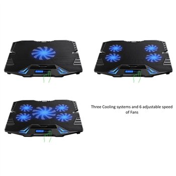 Support pour ordinateur portable Ewent - 5 ventilateurs silencieux jusqu'à 17" - 2 ports USB - 5 vitesses de ventilation