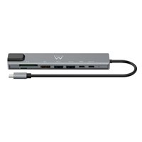 Station d'accueil USB-C Ewent 8 en 1 - HDMI 4K - PD 87 W - USB-C - 2 x USB-A - LAN - Lecteur de cartes - Argent