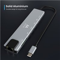 Station d'accueil USB-C Ewent 8 en 1 - HDMI 4K - PD 87 W - USB-C - 2 x USB-A - LAN - Lecteur de cartes - Argent