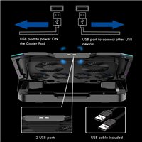 Support pour ordinateur portable Ewent jusqu'à 15,6" - 6 ventilateurs silencieux - 6 vitesses - LED RVB - Noir
