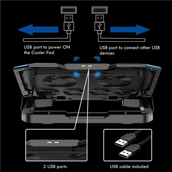 Support pour ordinateur portable Ewent jusqu'à 15,6" - 6 ventilateurs silencieux - 6 vitesses - LED RVB - Noir