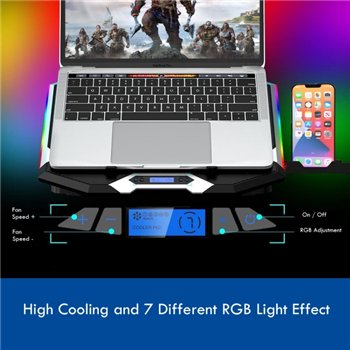 Support pour ordinateur portable Ewent jusqu'à 15,6" - 6 ventilateurs silencieux - 6 vitesses - LED RVB - Noir