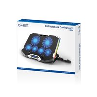 Support pour ordinateur portable Ewent jusqu'à 15,6" - 6 ventilateurs silencieux - 6 vitesses - LED RVB - Noir