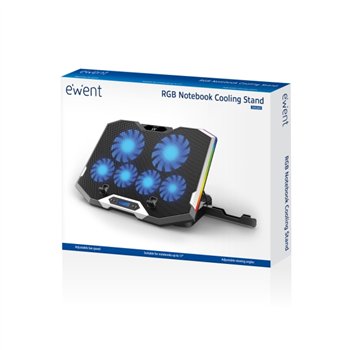 Support pour ordinateur portable Ewent jusqu'à 15,6" - 6 ventilateurs silencieux - 6 vitesses - LED RVB - Noir