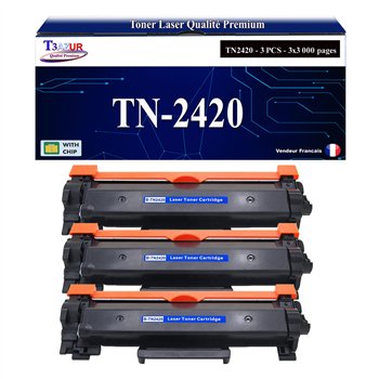 3x Toners Compatibles Brother TN-2420 / TN2410 Noir – Haute Capacité 3 000 Pages