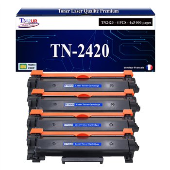 4x Toners Compatibles Brother TN-2420 / TN2410 Noir – Haute Capacité 3 000 Pages