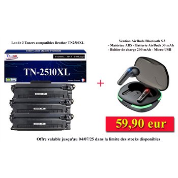 Lot de 2 Toners compatibles Brother TN2510 XL Noir- 3 000 pages