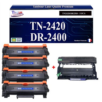 4 Toners+Tambour compatibles Brother TN2420/ TN2410/ DR2400