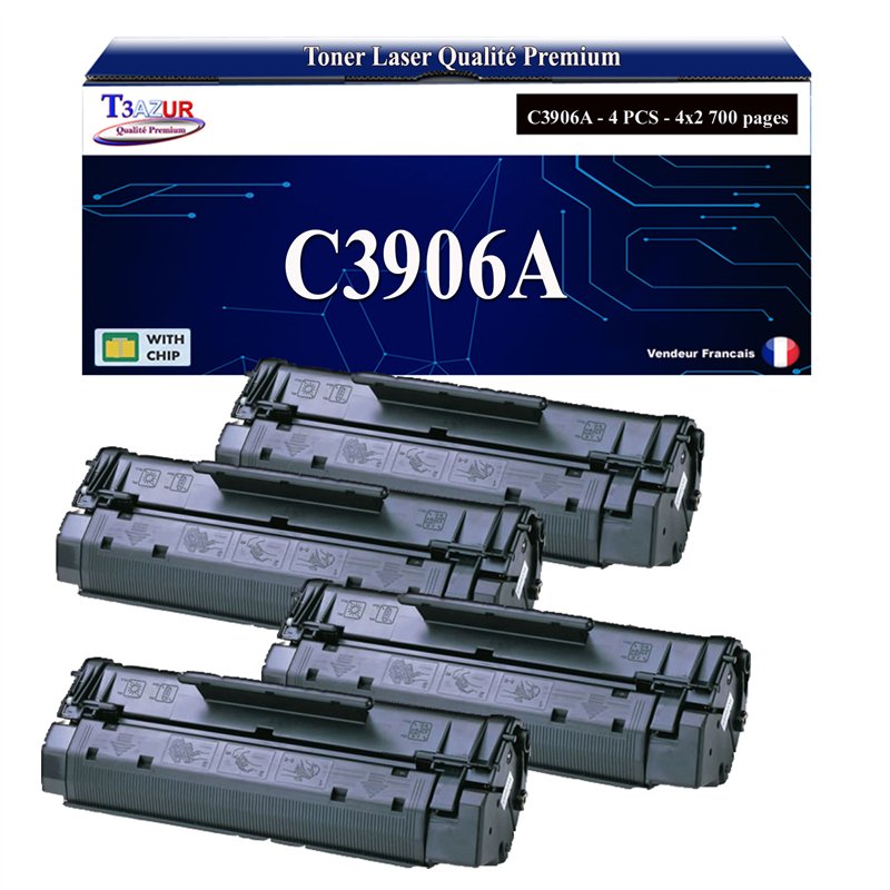 Lot de 4 Toners compatibles HP C3906A (06A) - 2 700 pages Lot de 4 Toners compatibles HP C3906A (06A) - 2 700 pages