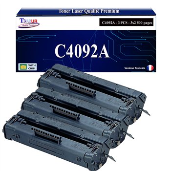 Lot de 3 Toners compatibles HP C4092A (92A) - 2 500 pages