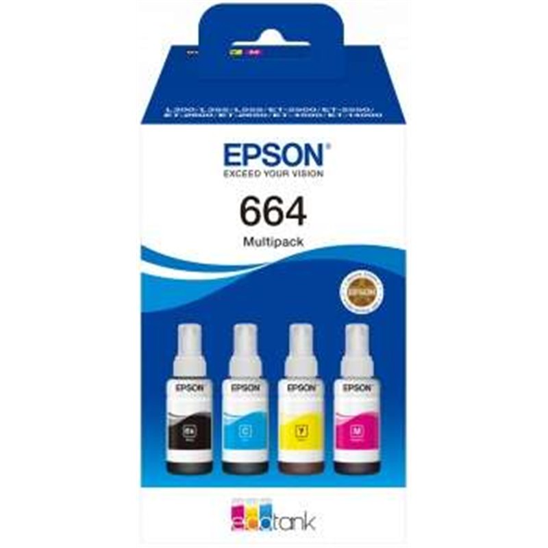 Pack de 4 bouteilles d'encre d'origine Epson 664 C13T664640 Pack de 4 bouteilles d'encre d'origine Epson 664 C13T664640