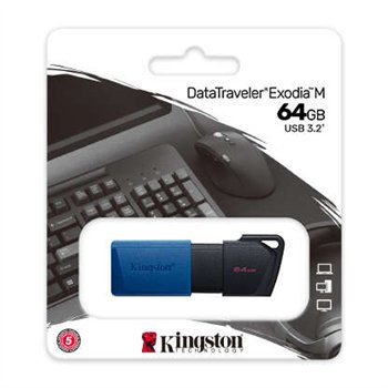 Clé USB Kingston DataTraveler Exodia M 64 Go - USB 3.2 Gen 1 - Capuchon amovible - Porte-clés - Noir/Bleu (clé USB)