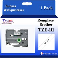 Rubans générique Brother TZE-111 (TZ-111)- Noire/Transparent- 6mm * 8m