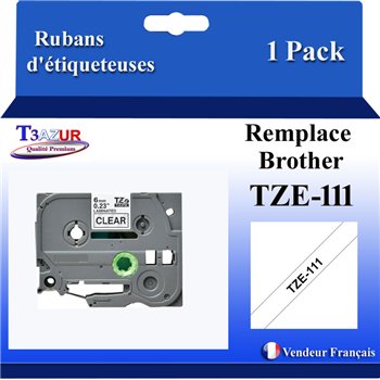 Rubans générique Brother TZE-111 (TZ-111)- Noire/Transparent- 6mm * 8m