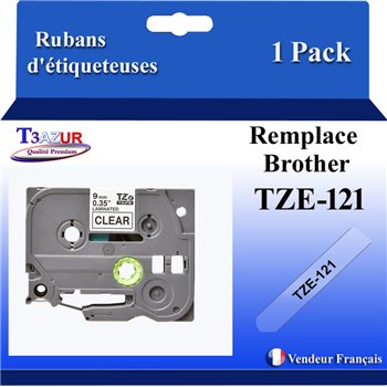 Rubans générique Brother TZE-121 (TZ-121)- Noire/Transparent- 9mm * 8m