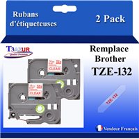 Rubans générique Brother TZE-132 (TZ-132)- Rouge/Transparent- 12mm * 8m