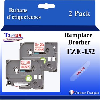 Rubans générique Brother TZE-132 (TZ-132)- Rouge/Transparent- 12mm * 8m