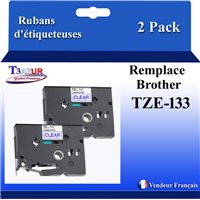 Rubans générique Brother TZE-133 (TZ-133)- Bleue/Transparent- 12mm * 8m