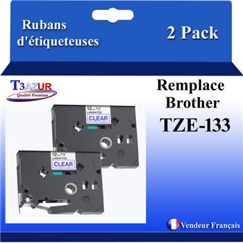 Rubans générique Brother TZE-133 (TZ-133)- Bleue/Transparent- 12mm * 8m