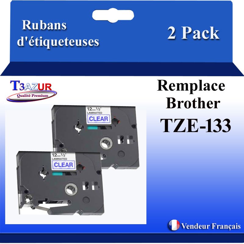 Rubans générique Brother TZE-133 (TZ-133)- Bleue/Transparent- 12mm * 8m
