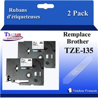 Rubans générique Brother TZE-135 (TZ-135)- Blanche/Transparent- 12mm * 8m