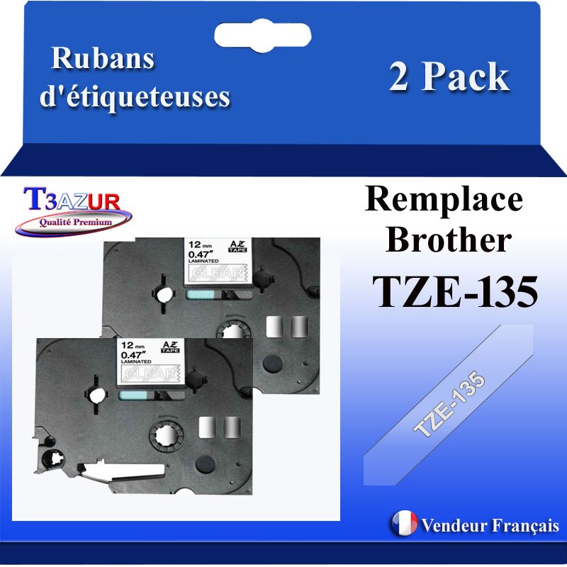 Rubans générique Brother TZE-135 (TZ-135)- Blanche/Transparent- 12mm * 8m