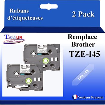 Ruban pour étiquettes laminé générique Brother TZe141 - Texte noir sur fond transparent - Largeur 18 mm x 8 mètres