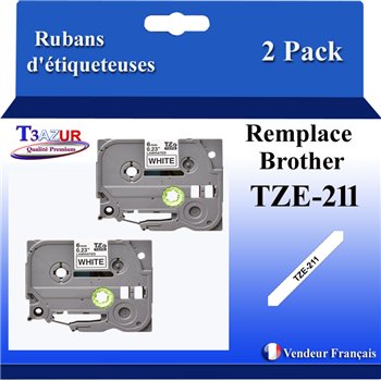 Rubans générique Brother TZE-211 (TZ-211)- Noire/Blanche- 6mm * 8m