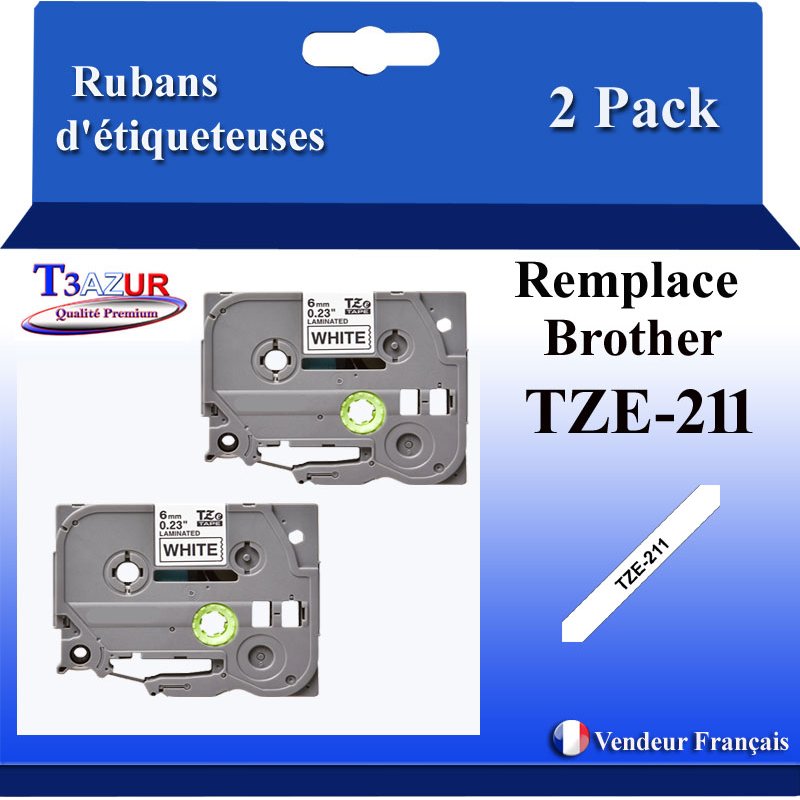 Rubans générique Brother TZE-211 (TZ-211)- Noire/Blanche- 6mm * 8m