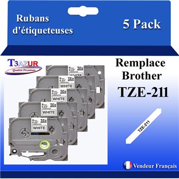 Rubans générique Brother TZE-211 (TZ-211)- Noire/Blanche- 6mm * 8m
