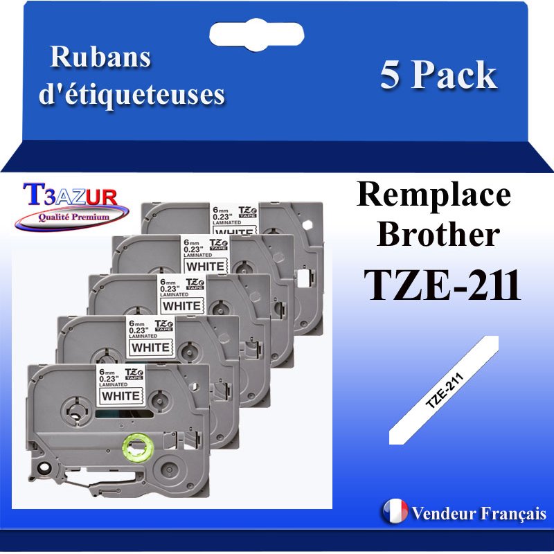 Rubans générique Brother TZE-211 (TZ-211)- Noire/Blanche- 6mm * 8m