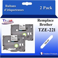 Rubans générique Brother TZE-221 (TZ-221)- Noire/Blanche- 9mm * 8m