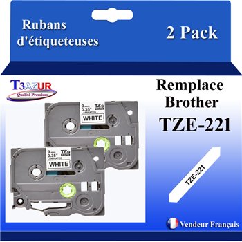 Rubans générique Brother TZE-221 (TZ-221)- Noire/Blanche- 9mm * 8m
