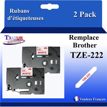 Rubans générique Brother TZE-222 (TZ-222)- Rouge/Blanche- 9mm * 8m