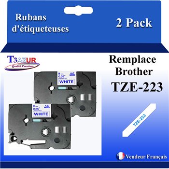 Rubans générique Brother TZE-223 (TZ-223)- Bleue/Blanche- 9mm * 8m