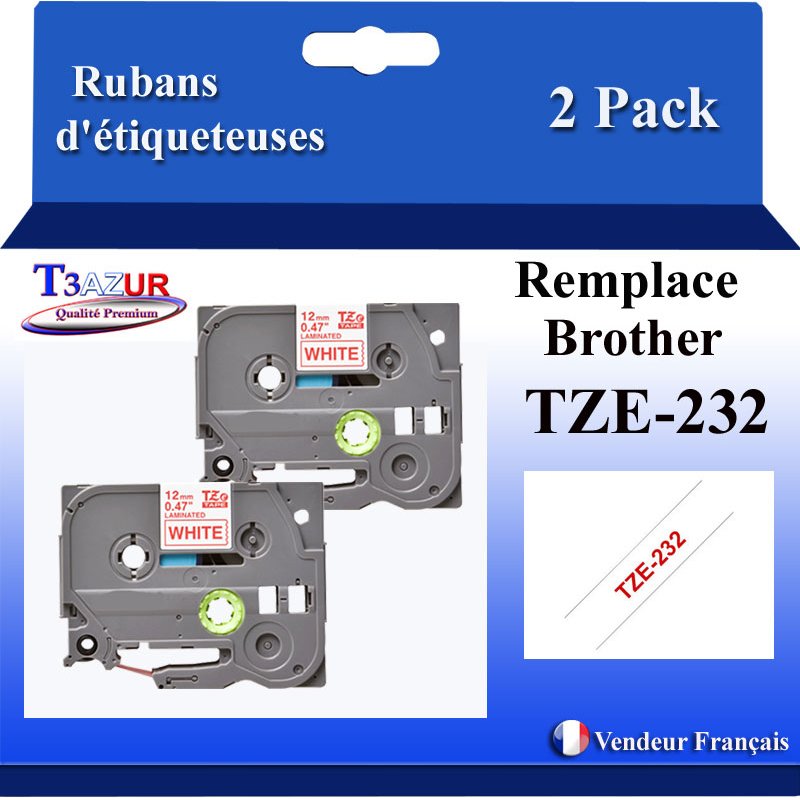 Ruban générique Brother TZE-232 (TZ-232)- Rouge/Blanche- 12mm * 8m Ruban générique Brother TZE-232 (TZ-232)- Rouge/Blanche- 12mm * 8m