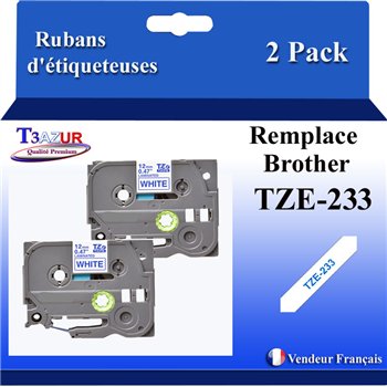 Ruban générique Brother TZE-233 (TZ-233)- Bleue/Blanche- 12mm * 8m
