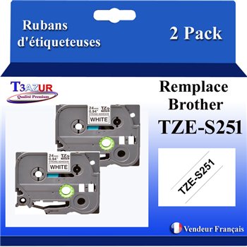 Ruban générique Brother TZE251 (TZ-251)- Noire/Blanche- 24mm * 8m