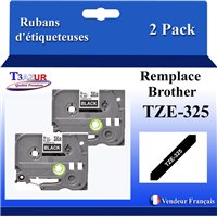 Ruban générique Brother TZE-325 (TZ-325)- Blanche/Noire- 9mm * 8m