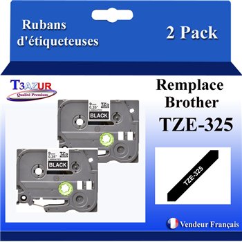 Ruban générique Brother TZE-325 (TZ-325)- Blanche/Noire- 9mm * 8m