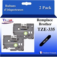 Ruban générique Brother TZE-335 (TZ-335)- Blanche/Noire- 12mm * 8m