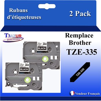 Ruban générique Brother TZE-335 (TZ-335)- Blanche/Noire- 12mm * 8m