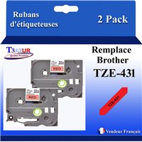 Ruban générique Brother TZE-431 (TZ-431)- Noire/Rouge- 12mm * 8m