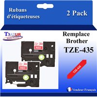 Ruban générique Brother TZE-435 (TZ-435)- Blanche/Rouge- 12mm * 8m