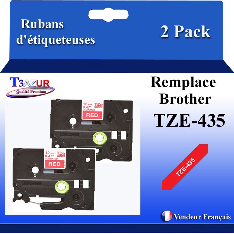 Ruban générique Brother TZE-435 (TZ-435)- Blanche/Rouge- 12mm * 8m