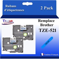 Ruban générique Brother TZE-521 (TZ-521)- Noire/Bleue- 9mm * 8m