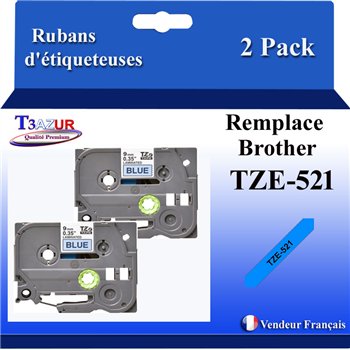 Ruban générique Brother TZE-521 (TZ-521)- Noire/Bleue- 9mm * 8m