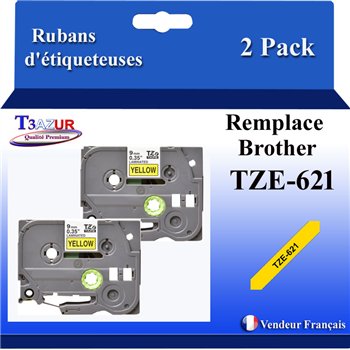 Ruban générique Brother TZE-621 (TZ-621)- Noire/Jaune- 9mm * 8m
